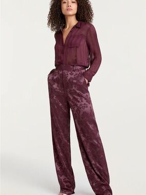 cinq a sept Burgundy dark fig Collins Wide-Leg Jacquard Pants trousers